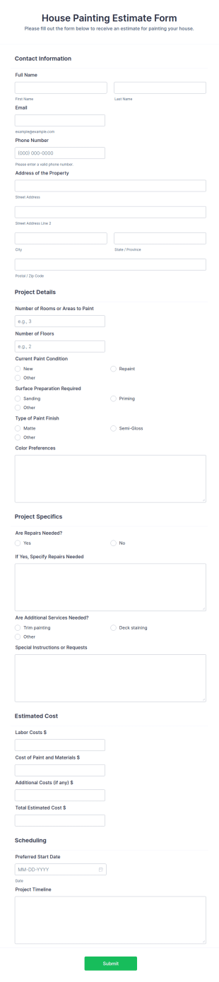 House Painting Estimate Form Template