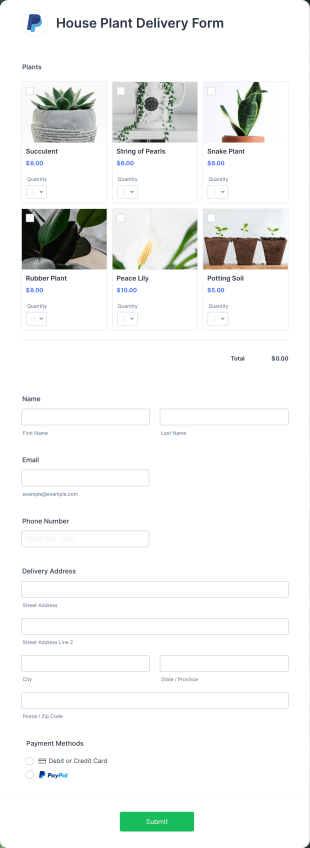 House Plant Delivery Form Template