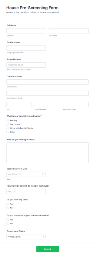 House Pre Screening Form Template