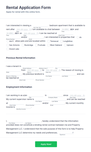 House Rental Application Form Template
