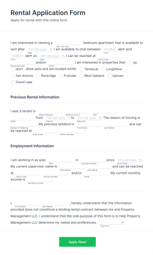 House Rental Application Form Template