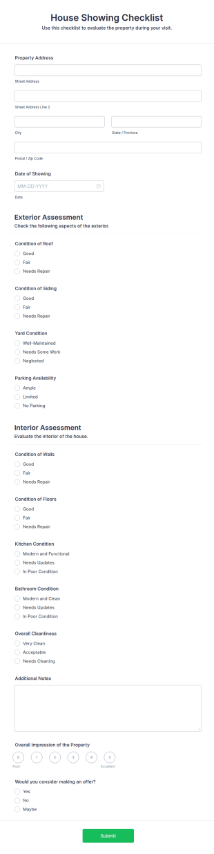 House Showing Checklist Form Template