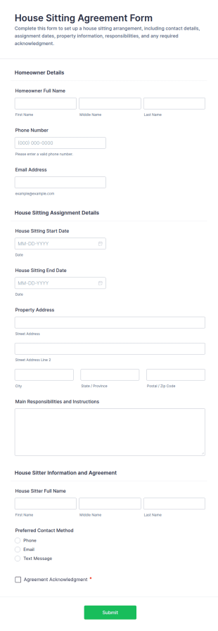 House Sitting Agreement Form Template