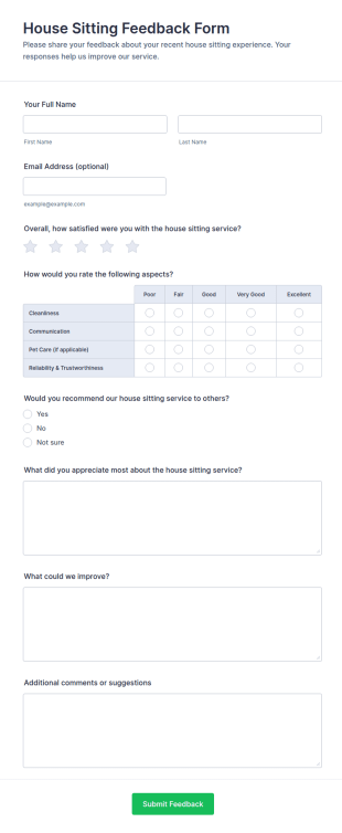 House Sitting Feedback Form Template