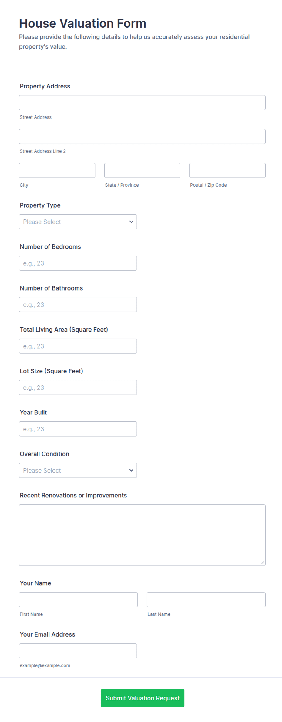 House Valuation Form Template | Jotform
