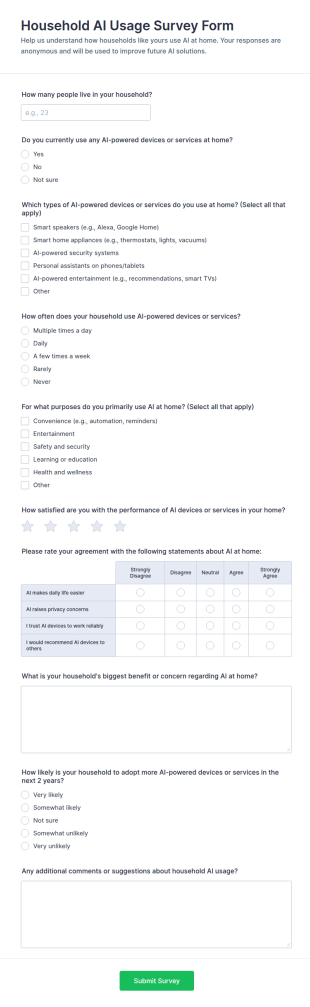 Household AI Usage Survey Form Template
