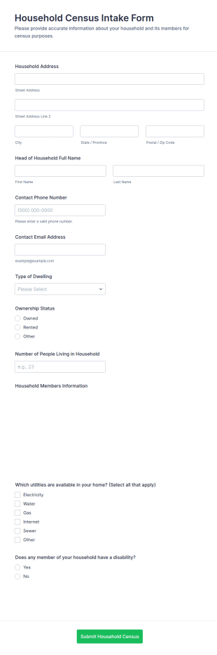 Household Census Intake Form Template