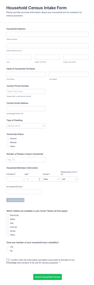 Household Census Intake Form Template