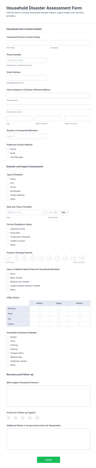 Household Disaster Assessment Form Template
