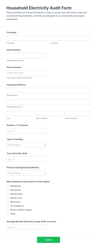 Household Electricity Audit Intake Form Template