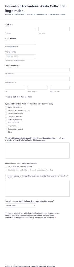 Household Hazardous Waste Collection Registration Form Template