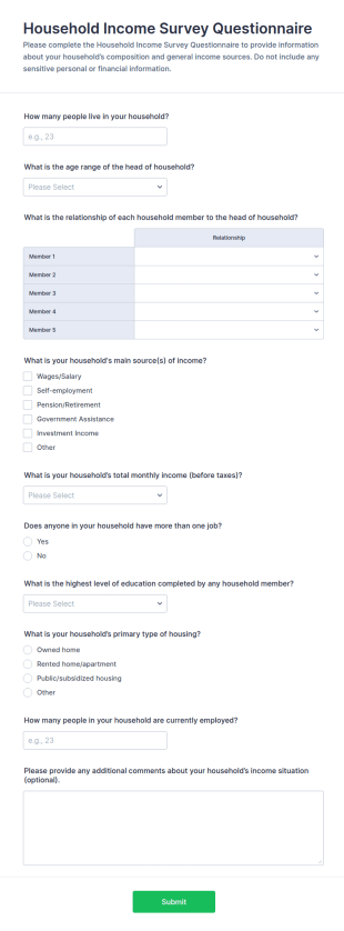 Household Income Survey Form Template