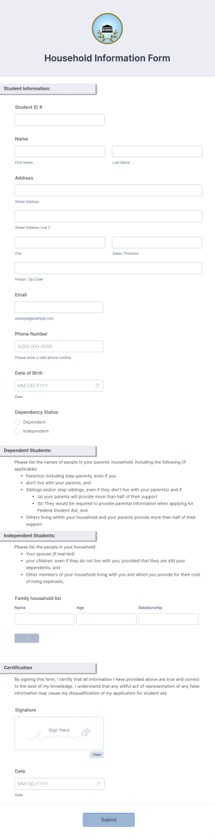 Household Information Form Template