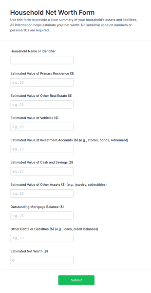 Household Net Worth Form Template
