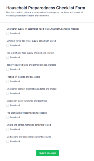 Household Preparedness Checklist Form Template