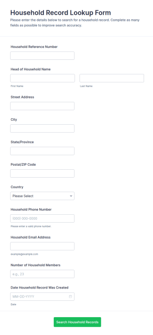 Household Record Lookup Form Template