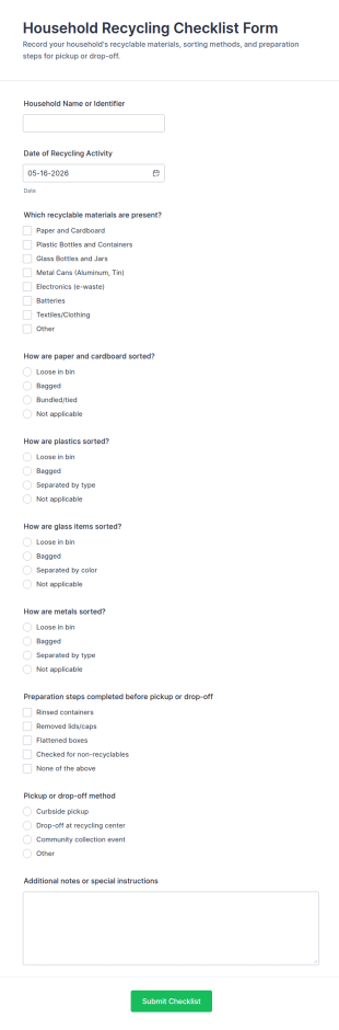 Household Recycling Checklist Form Template