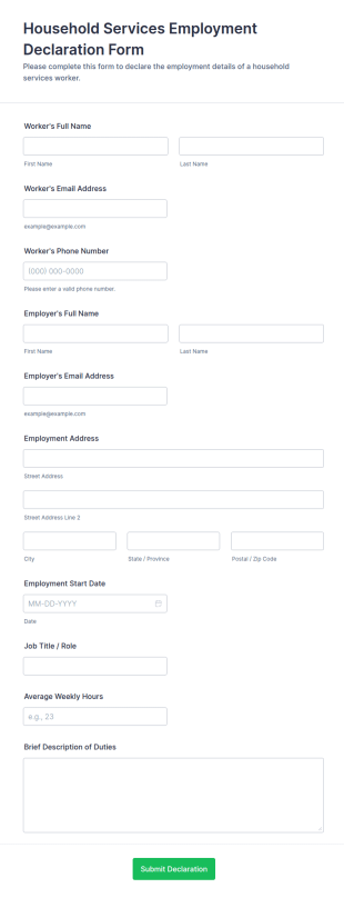 Household Services Employment Declaration Form Template