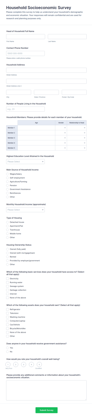 Household Socioeconomic Survey Form Template