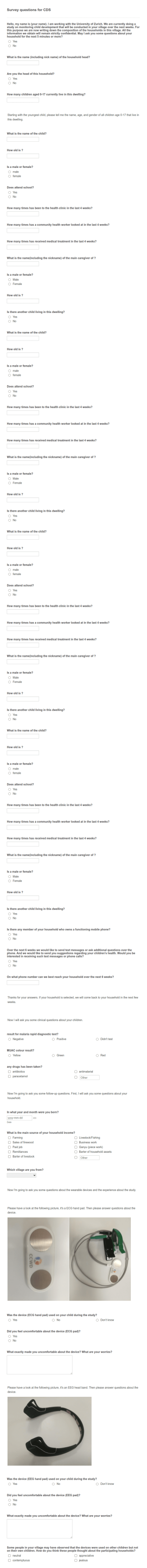 Household Survey For Child Development Form Template