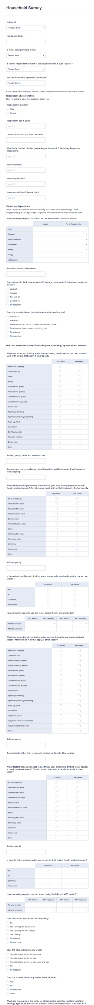 Household Survey Form Template