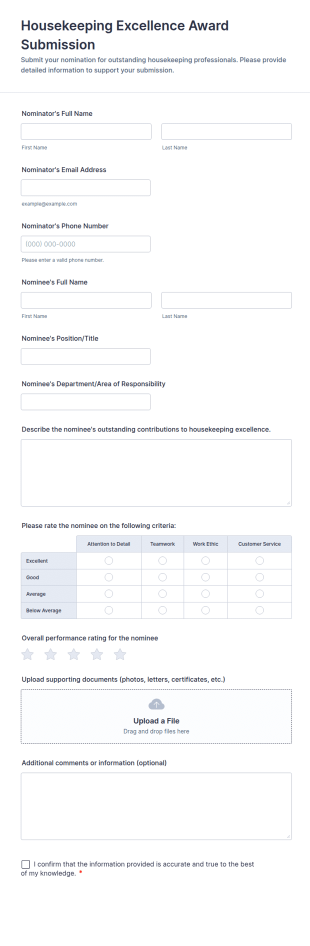 Housekeeping Excellence Award Submission Form Template
