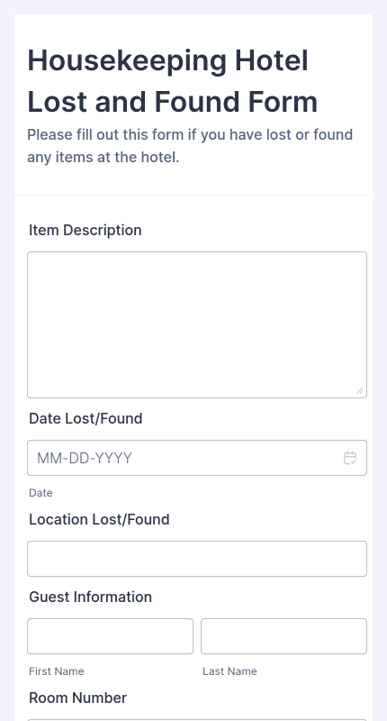 Housekeeping Hotel Lost and Found Form