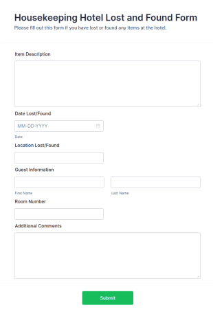 Housekeeping Hotel Lost And Found Form Template