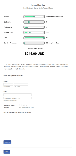 Housekeeping Quick Estimate Template
