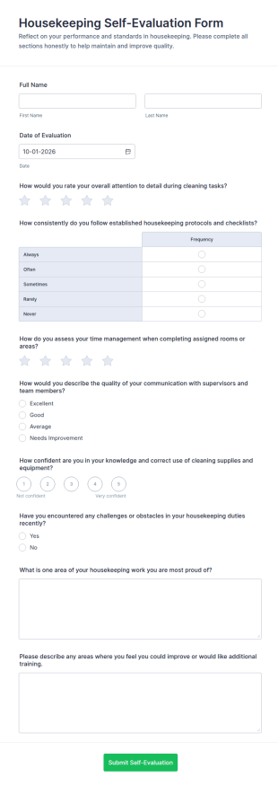Housekeeping Self Evaluation Form Template