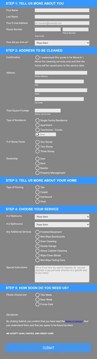 Housekeeping Service Request Form Template