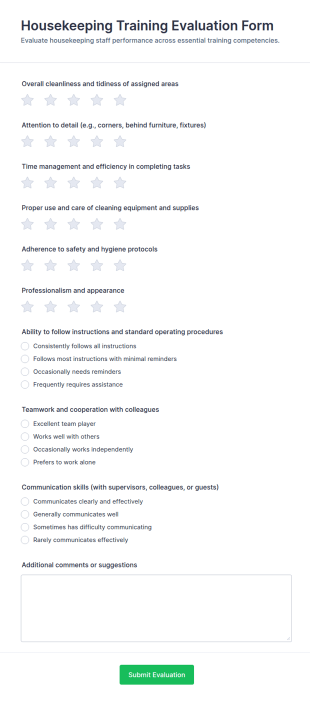 Housekeeping Training Evaluation Form Template