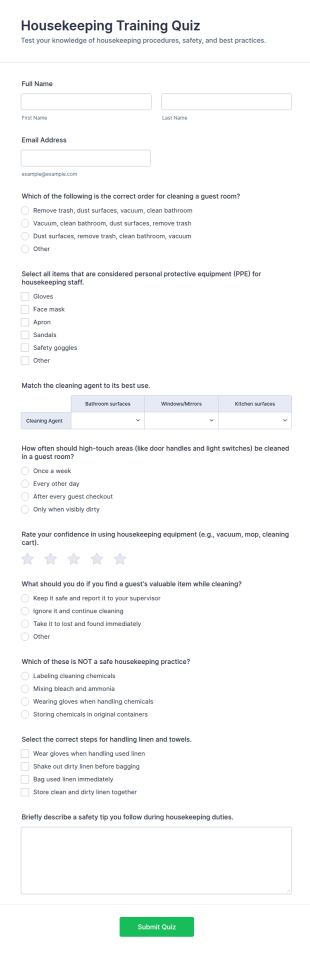 Housekeeping Training Quiz Form Template