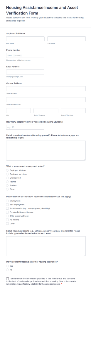 Housing Assistance Income And Asset Verification Form Template