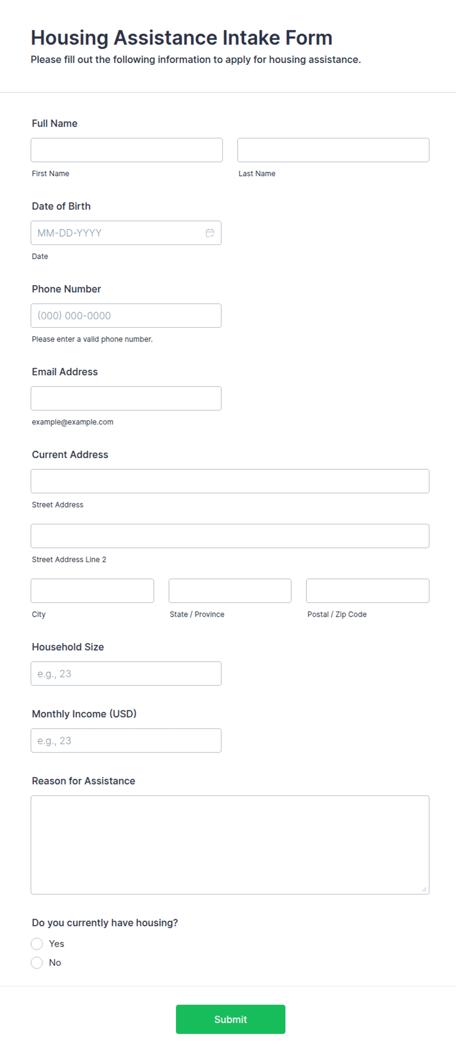 Housing Pathways Form.pdf Housing Assistance Intake Form Template | Jotform