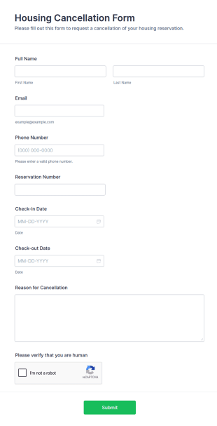 Housing Cancellation Form Template
