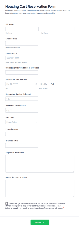 Housing Cart Reservation Form Template