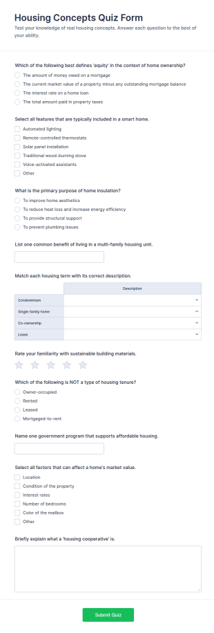 Housing Concepts Quiz Form Template