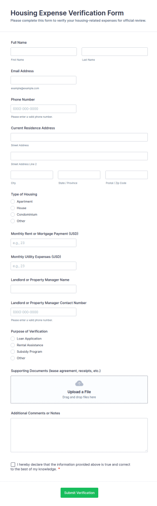 Housing Expense Verification Form Template