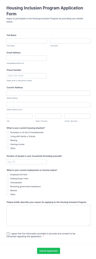 Housing Inclusion Program Application Form Template