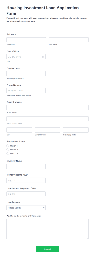 Housing Investment Loan Application Form Form Template
