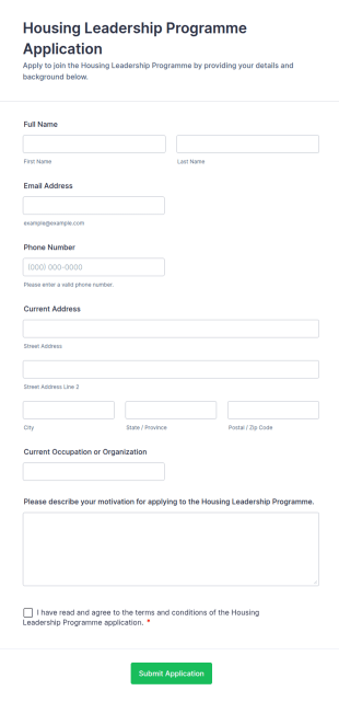 Housing Leadership Programme Application Form Template