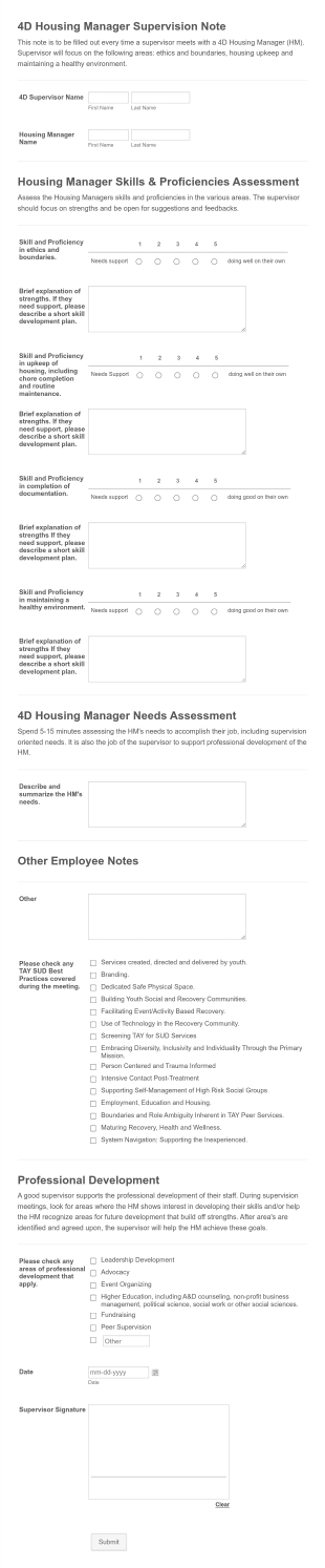 Housing Manager Assessment Form Template