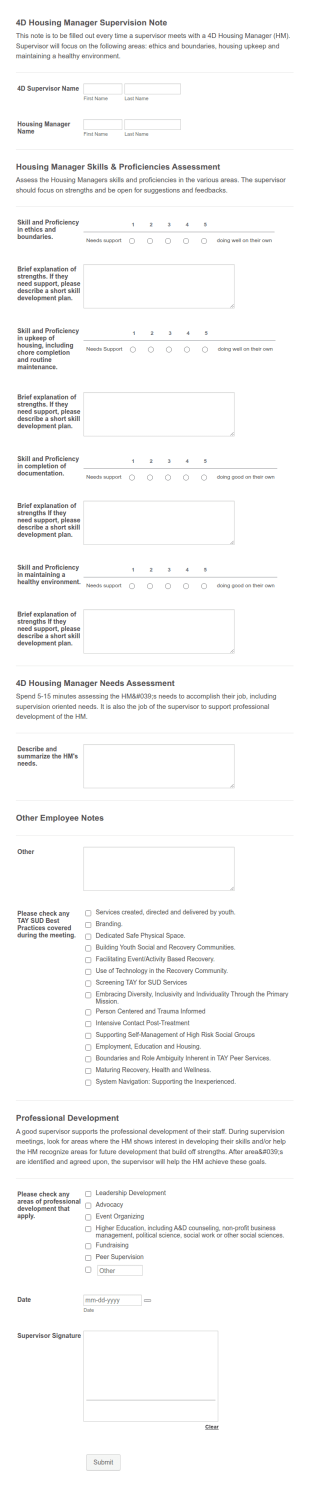Housing Manager Assessment Form Template