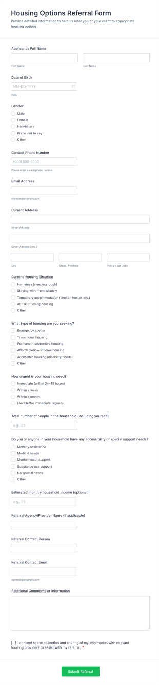 Housing Options Referral Form Template