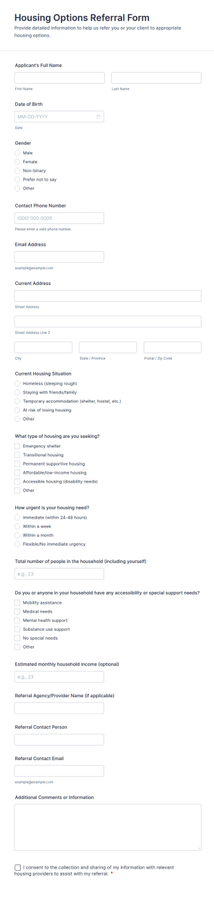 Housing Options Referral Form Template
