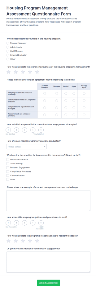 Housing Program Management Assessment Questionnaire Form Template