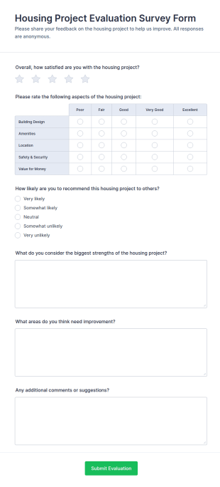 Housing Project Evaluation Survey Form Template