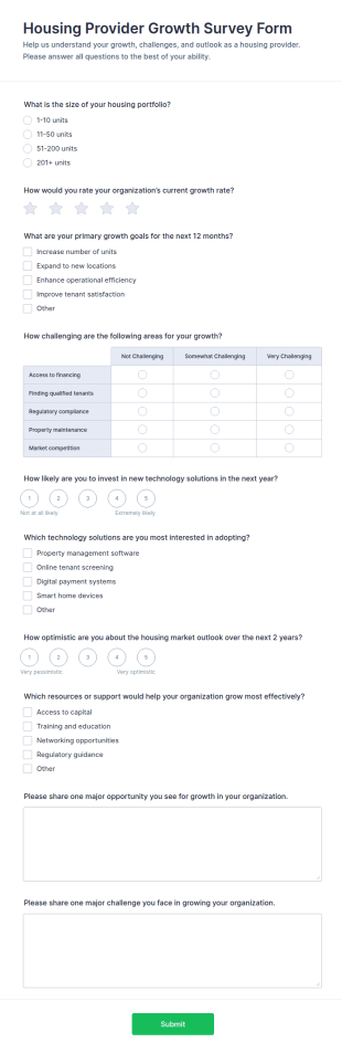 Housing Provider Growth Survey Form Template