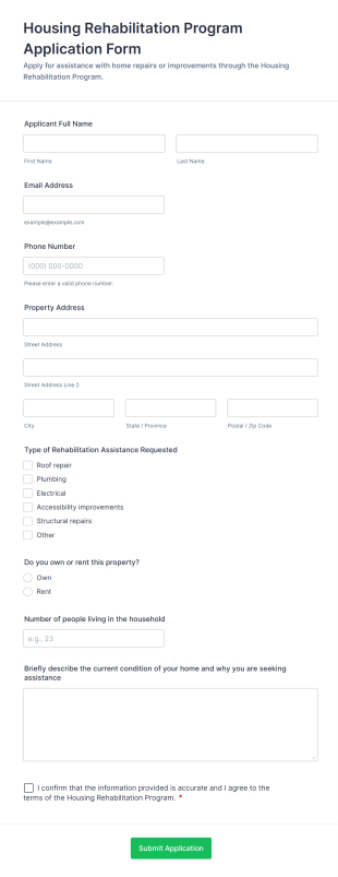 Housing Rehabilitation Program Application Form Form Template